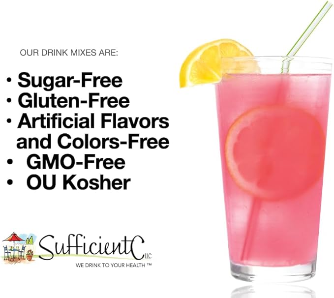 Sufficient C - Glutenizer Force Plus Kiwi-Strawberry Digestive-Ade Drink Mix - Premium, Full Spectrum Vegan enzymes Plus 2,000 mg. Gut Healing Vitamin C - Acid Indigestion & Stomach Bloat Solution