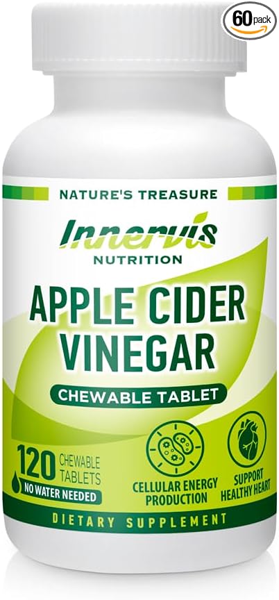 Apple Cider Vinegar 120 Chewable Tablets Healthy Heart Immune Support Energy Production Supplement