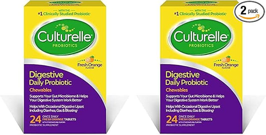 Culturelle Digestive Health Daily Probiotic Chewables, Probiotic for Men and Women, Most Clinically Studied Probiotic Strain, 10 Billion CFUs, Supports Occasional Diarrhea, Gas & Bloating, 24 Count