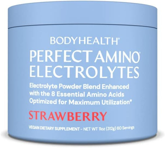 BodyHealth PerfectAmino Electrolytes Powder, Hydration Powder, Sugar Free Electrolyte Drink Mix, Keto Electrolytes Powder, Non GMO, Strawberry Flavor (60 Servings)