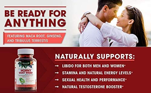 Horny Goat Weed Extract with Maca, Tribulus, L-Arginine, Ginseng - Enhance Energy & Performance for Men & Women - Boost Libido, Stamina & Sexual Health - 1000 mg Epimedium with Icariins Supplement