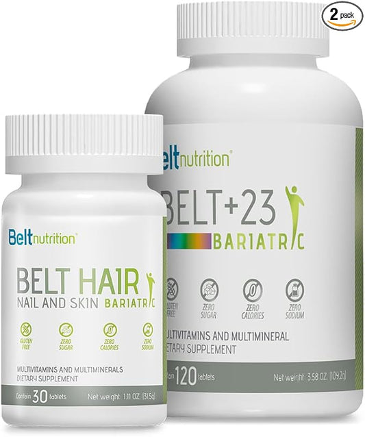 Combo Belt +23 Bariatric Multivitamin and Multimineral and Belt Hair, Nail and Skin (Gastric Bypass, Sleeve Gastrectomy) with Iron - No Flavor - 1 Month Supply