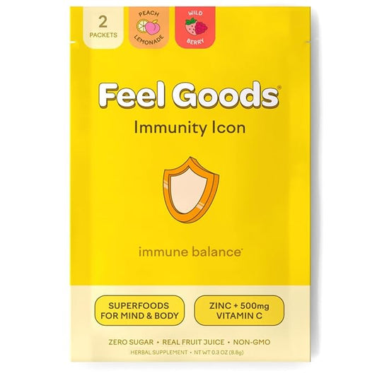 Feel Goods Immunity Icon, Zero Sugar, Vitamin C, A, B, D, E & Zinc, Organic Elderberry, Ashwagandha, Drink Mix Powder, Vegan, Non GMO, Caffeine & Gluten Free | Flavor Sampler, 2 Count