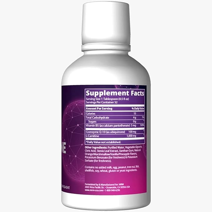 MRM Nutrition CoQ-10 L-Carnitine Liquid | Orange-Vanilla Flavored | Energy + Antioxidants | Naturally derived CoQ-10| 32 Servings