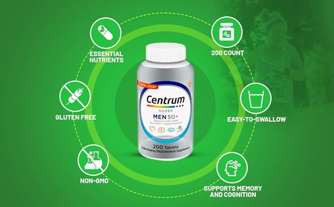 Multivitamin for Men 50+, Centrum Silver with Vitamin D3, B-Vitamins & Zinc, 200 Tablets for Memory Support, with Exclusive A to Z - Better Ligth&Spring Guide