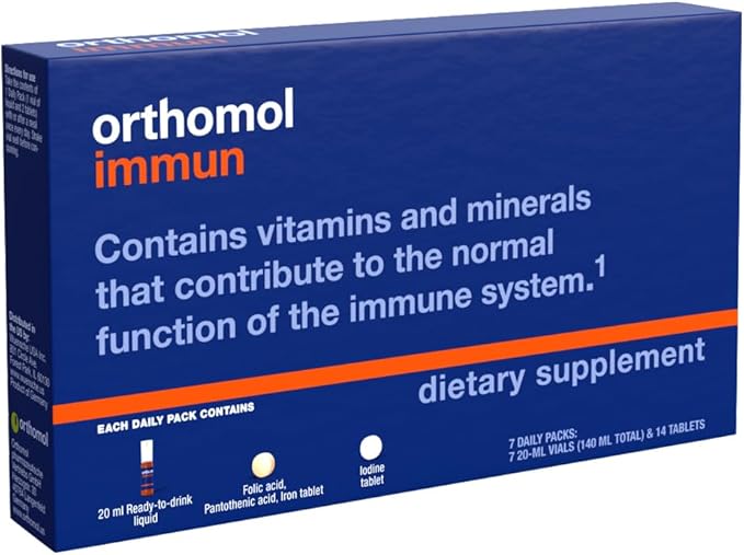 Orthomol Immun Vial, Daily Liquid Immune Support Supplement, 7-Day Supply, Includes Vitamins A, B, C, D, E, Zinc & Iodine, Premium Formula for Enhanced Immune Defense & Overall Vitality