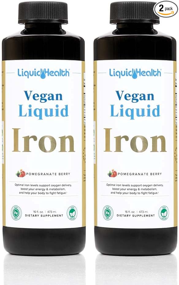 LIQUIDHEALTH Vegan Liquid Iron Supplement with SunActive & Ferrochel Fe - Natural Energy, Immune System & Metabolic Support, Better Focus, Prenatal/Postnatal - Non-GMO, Sugar Free (2 Pack)
