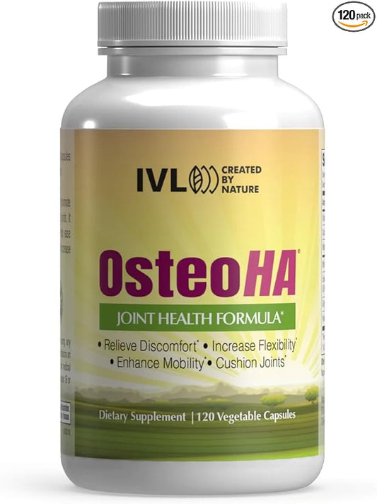 IVL OsteoHA Joint Health Formula - Joint Health Support Supplements - with Hyaluronic Acid - Flexibility, Mobility, Lifestyle - with Boswellia, Vitamin C (120 Vegetable Capsules)
