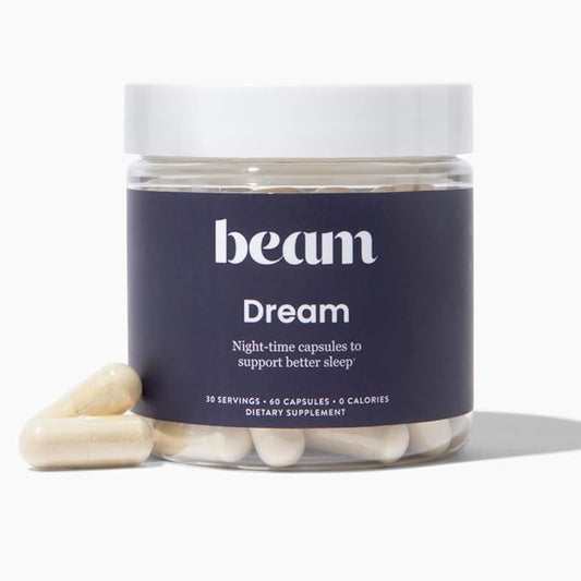 Beam Dream Sleeping Pills, Sleep Aid, Sleep Aids for Adults, Contains Magnesium, Melatonin, L Theanine, Apigenin, Natural Sleep Supplement, Vegan, Non GMO, Dairy Free, 3rd Party Tested, 30 Servings