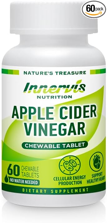 Apple Cider Vinegar 60 Chewable Tablets Healthy Heart Immune Support Energy Production Supplement
