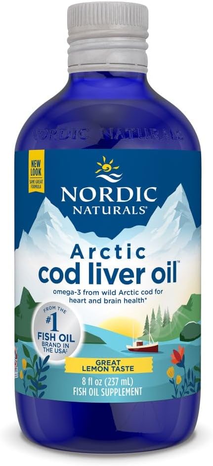Nordic Naturals Arctic Cod Liver Oil, Lemon - 8 oz - 1060 mg Total Omega-3s with EPA & DHA - Heart & Brain Health, Healthy Immunity, Overall Wellness - Non-GMO - 48 Servings