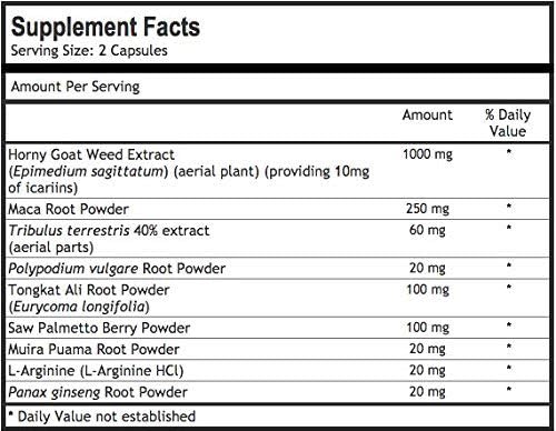 Horny Goat Weed Extract with Maca, Tribulus, L-Arginine, Ginseng - Enhance Energy & Performance for Men & Women - Boost Libido, Stamina & Sexual Health - 1000 mg Epimedium with Icariins Supplement