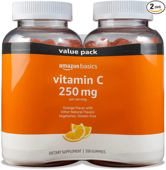 Amazon Basics Vitamin C 250 mg Gummies, Orange, 300 Count (2 Packs of 150), 2 per Serving (Previously Solimo)