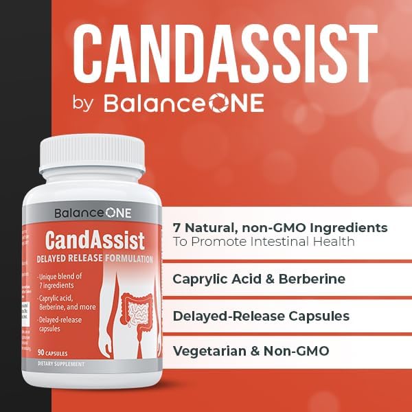 CandAssist Intestinal Flora Balance - Caprylic Acid, Berberine - Delayed Release Capsules - Vegan & Non-GMO - 30 Day Supply