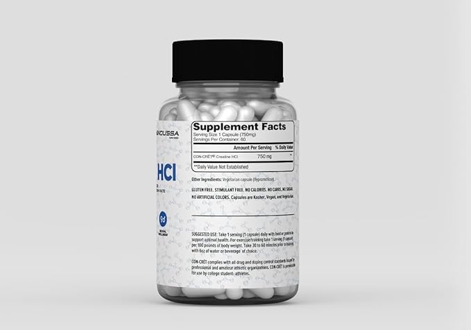 Creatine HCL Capsules | Stimulant-Free | 60 Count | 750mg Each | Supports Muscle | Brain | Heart Health | Immune & metabolic Support | Dietary Supplement