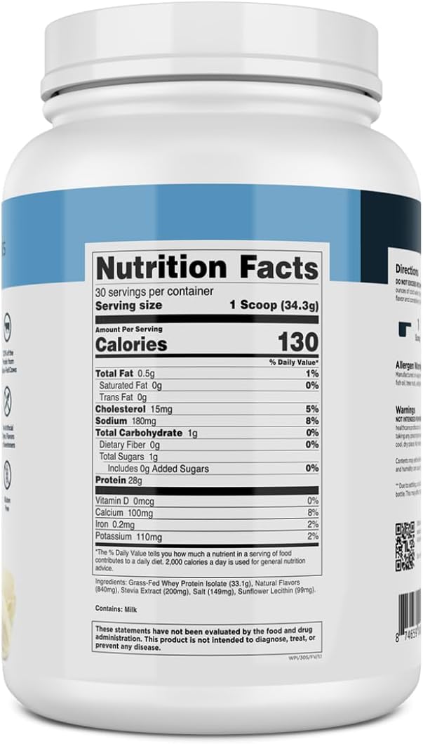 Transparent Labs Grass-Fed Whey Protein Isolate - Natural Flavor, Gluten Free Whey Protein Powder w/ 28g of Protein per Serving & 9 Essential Amino Acids - 30 Servings, French Vanilla