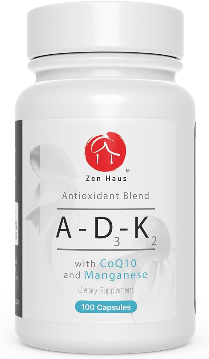 ADK Vitamin Supplement with Network Antioxidants - A, D3, K2 (MK-7 Non-Soy) and E with CoQ10 and Alpha Lipoic Acid - For Vision, Strong Bones and Teeth, and Immune Support - D3 5000 iu Complex