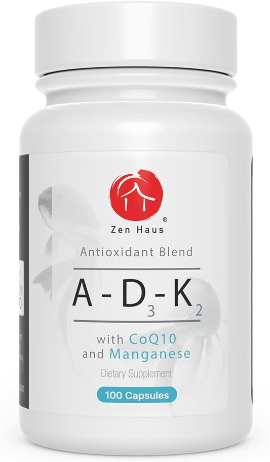 ADK Vitamin Supplement with Network Antioxidants - A, D3, K2 (MK-7 Non-Soy) and E with CoQ10 and Alpha Lipoic Acid - For Vision, Strong Bones and Teeth, and Immune Support - D3 5000 iu Complex