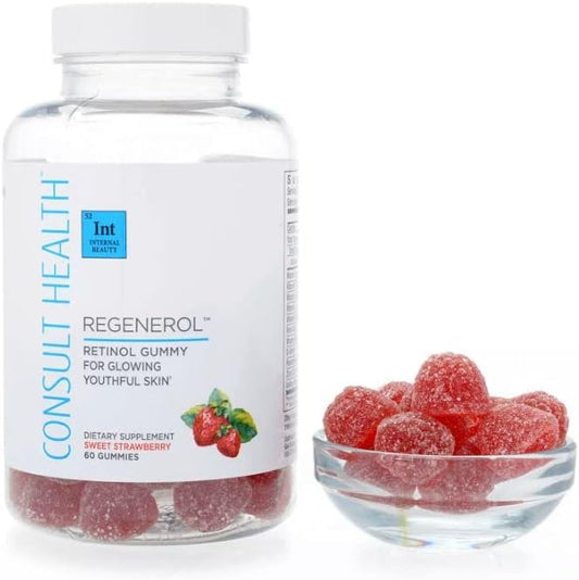 Consult Health Regenerol - Multivitamin Retinol Gummy - Anti-Aging Vitamin A Supplement - Glowing, Youthful & Clear Skin Strong Hair & Nails - Vitamin B6, B12, C,D3, Folic Acid, Zinc - 60 Gummies