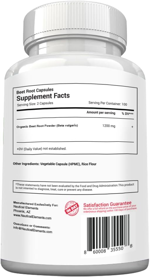 Beet Root Capsules - 1200mg Per Serving - 200 Beet Root Powder Capsules - Beetroot Powder Supports Blood Pressure, Athletic Performance, Digestive, Immune System (Pure, Non-GMO & Gluten Free