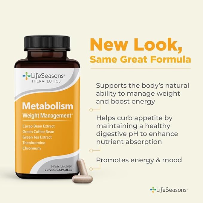 Metabolism - Weight Control Support & Energy Boosting Supplement - Natural Appetite Suppressant - Curbs Cravings - Green Tea, Coffee Bean, Chromium, Cacao & Theobromine - 70 Capsules