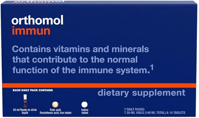 Orthomol Immun Vial, Daily Liquid Immune Support Supplement, 7-Day Supply, Includes Vitamins A, B, C, D, E, Zinc & Iodine, Premium Formula for Enhanced Immune Defense & Overall Vitality