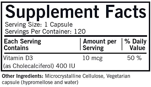 Vitamin D-3 400 IU Capsules - Hypo, 120 Capsules