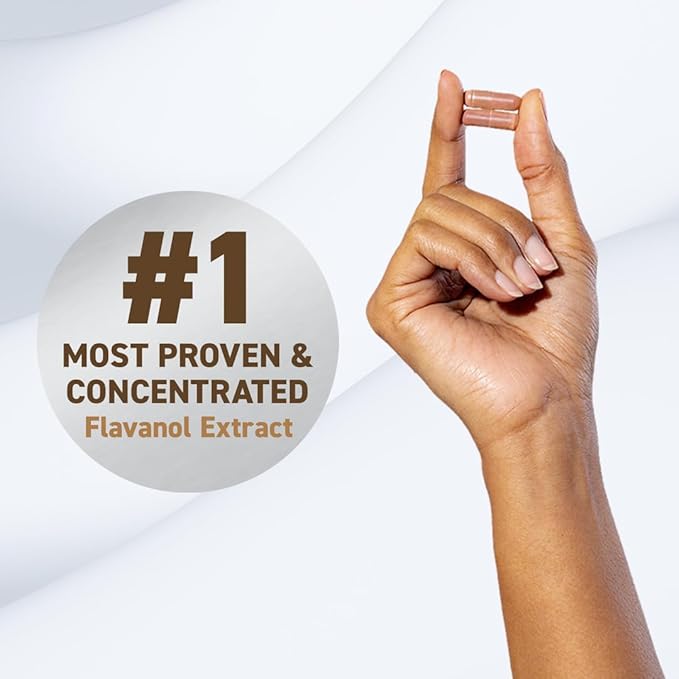 CocoaVia Heart & Brain Supplement, 30 Day, Cocoa Flavanol Extract, Memory & Circulation Booster, Nitric Oxide, Boost Oxygen & Energy, Plant Based, Gluten Free, Vegan, 60 Capsules