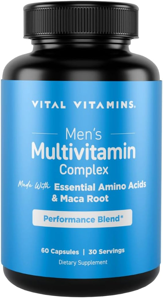Vital Vitamins Men's Multivitamin Complex - Made with Essential Amino Acids & Maca Root - with Vitamin A, C, E, B6, B12, D3 & Male Performance Blend - Daily Mens Multivitamin - 60 Capsules