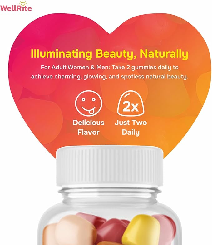 Glow Skin Gummy Vitamins, 60 Count, Apple Flavored, Vegan, Gelatin Free, Gluten Free, Nut Free, Glowing & Hydrated Skin, Reduced Eczema, Reduced Wrinkles