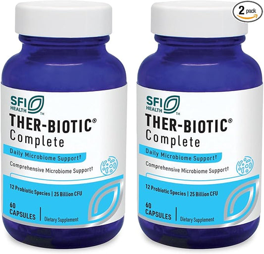 Klaire Labs Ther-Biotic Complete - Probiotic Supplement with 25 Billion CFU - Hypoallergenic Probiotics for Men + Women - Digestive, Gut Health + Immune Support - Dairy-Free (60 Caps / 2 Pack)