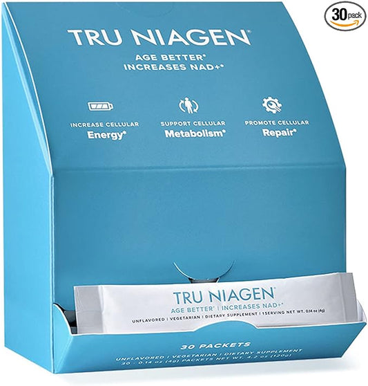TRU NIAGEN NAD+ Booster with Hydration & Prebiotic Support Award-Winning Nicotinamide Riboside Mixing Powder for Cellular Energy, Repair & Healthy Aging - 30ct/300mg Stick Packs: On-The-Go Supplement