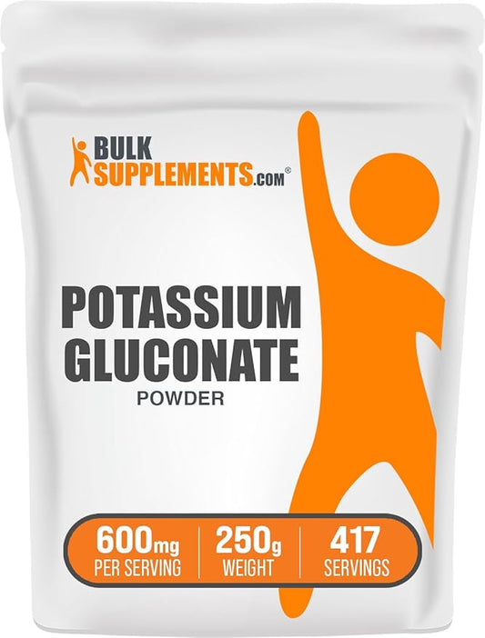 BulkSupplements.com Potassium Gluconate Powder - Potassium Supplement, Potassium Gluconate Supplement, Potassium Powder - Gluten Free, 600mg per Serving (84mg Potassium), 250g (8.8 oz)