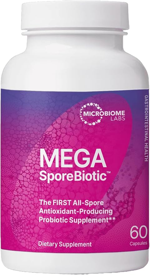 Microbiome Labs MegaSporeBiotic Probiotics for Women & Men - Spore Based Probiotic Nutritional Supplements for Digestive & Gut Health Support - Shelf Stable & Travel-Friendly (60 Capsules)