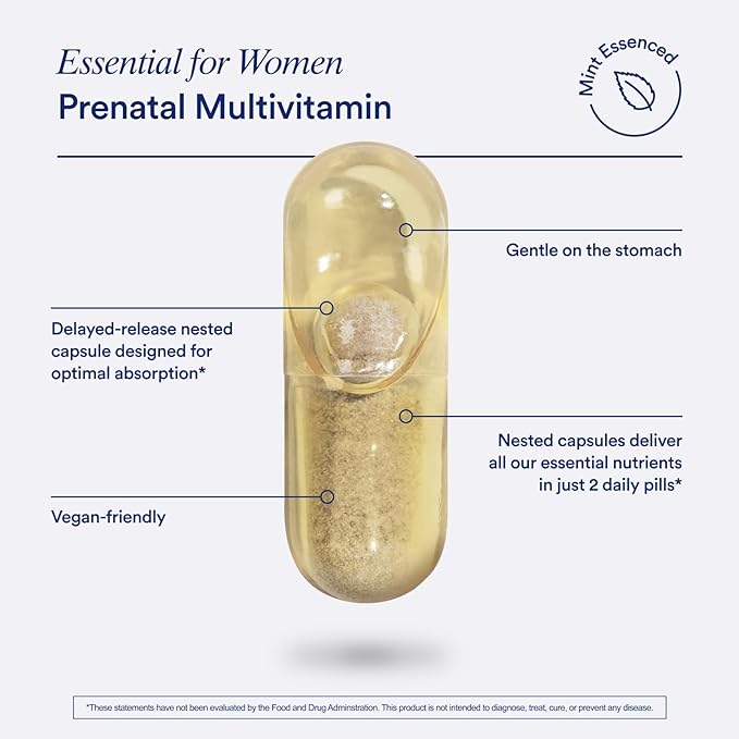 Ritual Essential for Women Prenatal Multivitamin: Folate & Choline for Neural Tube Support, Omega-3 DHA for Fetal Brain Development, Iron, Calcium-Helper D3 & K2, Non-GMO, Vegan, Mint, 30 Days