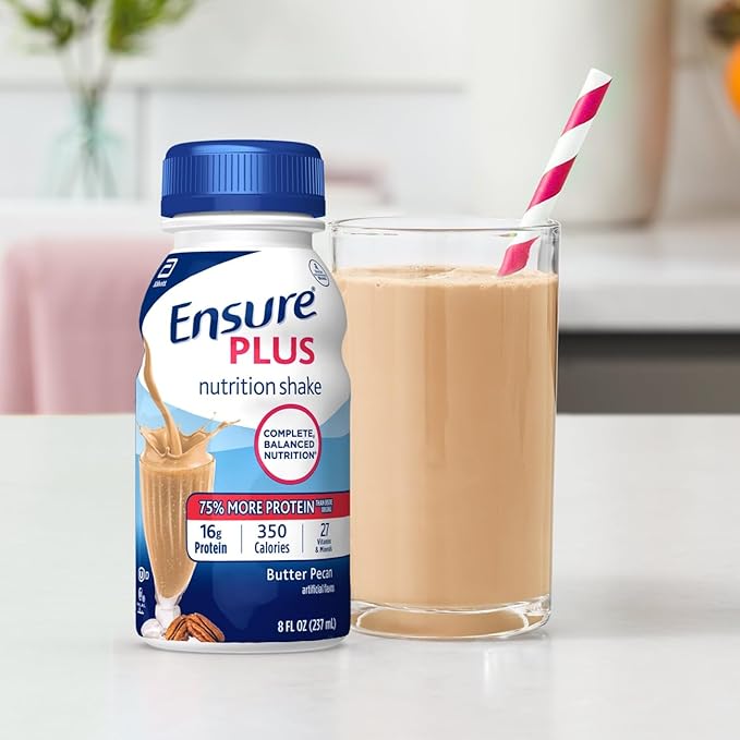 Ensure Plus Butter Pecan Nutrition Shake, Meal Replacement Shake, 24 Pack