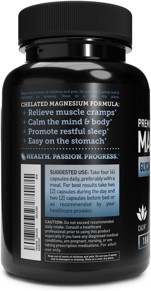 Premium Chelated Magnesium Glycinate, Malate, Citrate (400mg | 180 Capsules) Triple Blend Magnesium Complex w. Magnesium Malate Magnesium Glycinate and Magnesium Citrate