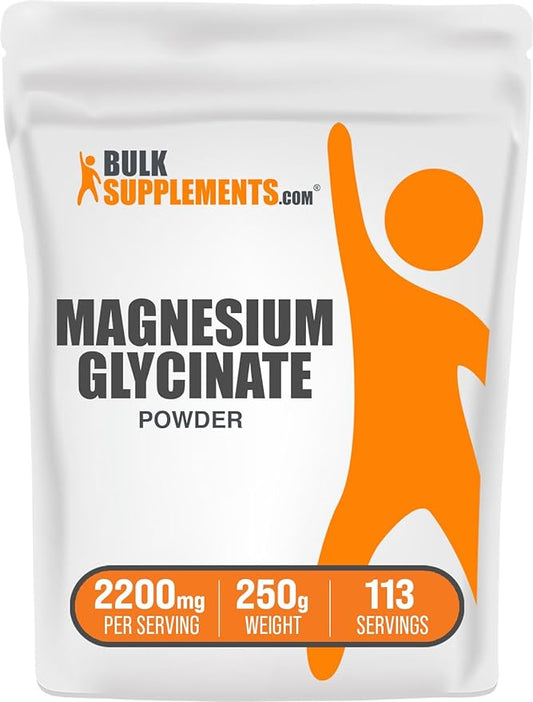 BulkSupplements.com Magnesium Glycinate Powder - Magnesium Bisglycinate, Magnesium Supplement, Magnesium Glycinate 400mg - Gluten Free - 2200mg per Serving, 250g (8.8 oz) (Pack of 1)