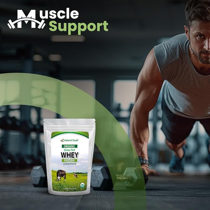 Z Natural Foods Organic Whey Protein Concentrate - Nutrient-Dense Grass Fed Whey Protein Powder - Cold Processed Pure Whey Protein with Essential Amino Acids for Nutrition & Fitness, Unflavored, 5 lbs