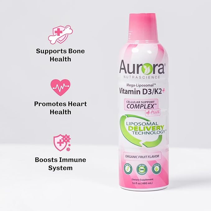 Aurora Nutrascience, Mega-Liposomal Vitamin D3/K2+ with Vitamin C, Organic Fruit Flavor, Gluten Free, Non GMO, 16 fl oz (480 ml)