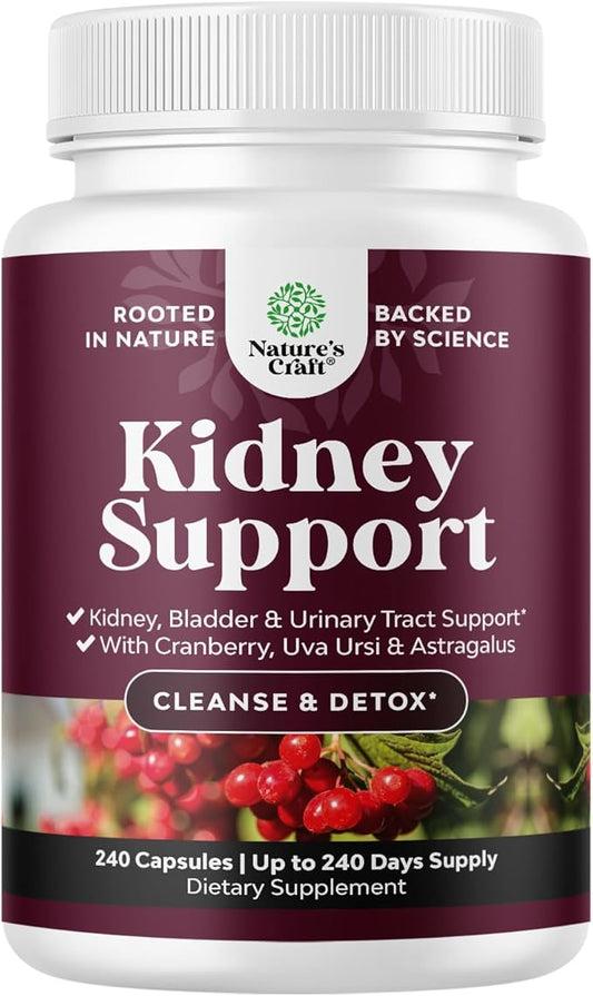 Kidney Support Cranberry Supplement for Women and Men - High Strength Kidney Cleanse Detox & Repair Formula with Stinging Nettle and Astragalus for Kidney and Bladder Health - Non-GMO Halal and Vegan