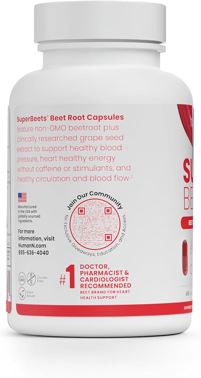 humanN SuperBeets Beet Root Capsules Quick Release 1000mg, Helps Support Nitric Oxide Production, Blood Pressure, Heart Health, Contains Beet Root Powder, Studied Antioxidants 180 Count Non-GMO Powder