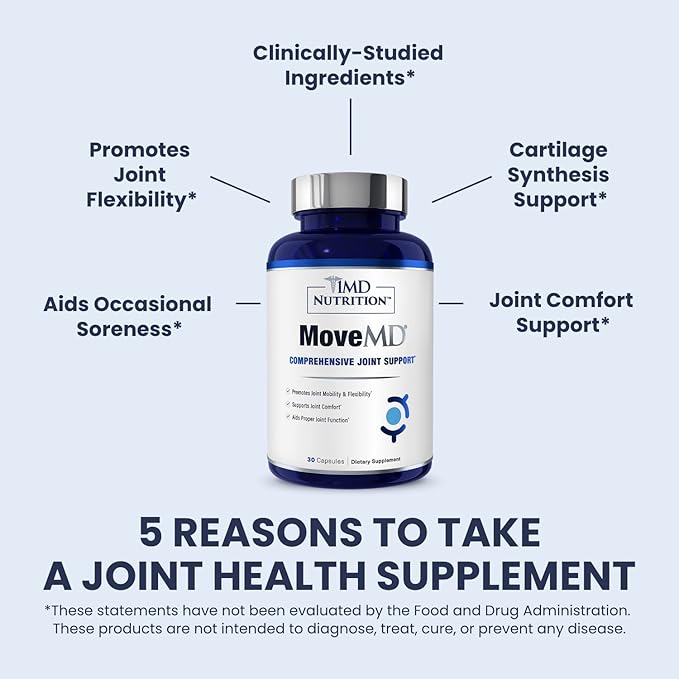 1MD Nutrition MoveMD - Health Supplement for Joint Discomfort & Support - Our Collagen Pills are Skillfully Formulated for Women & Men w/Hyaluronic Acid & Astaxanthin