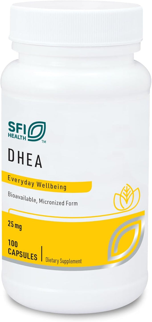 Klaire Labs DHEA 25mg - Dehydroepiandrosterone Derived from Wild Yam - Micronized for Superior Absorption - Soy-Free, Hypoallergenic Supplement for Men & Women (100 Capsules)