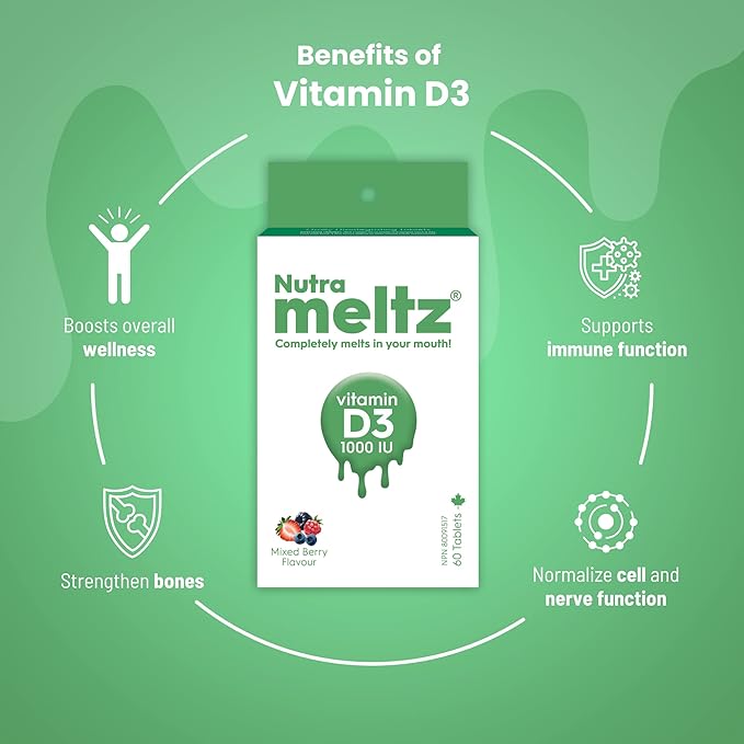Vitamin D3 1000 IU – Supports Stronger Bones & Teeth, Boost Immunity Vitamins, Prevents Inflammation, Quick Dissolving Tablets, Mouthwatering Mixed Berry Flavor (60 Tablets)
