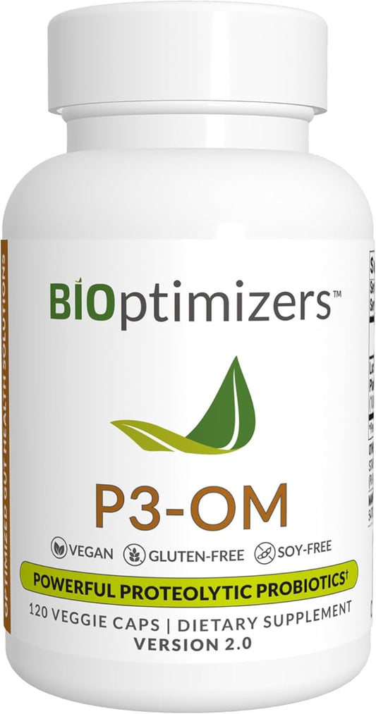 BiOptimizers P3-OM Proteolytic Prebiotics & Probiotics Supplement – Lactobacillus Plantarum for Digestive & Immune Health – Bloating & Gut Relief Support for Men & Women (120 Vegan Capsules)