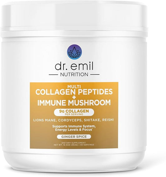 DR. EMIL NUTRITION Collagen Peptides Powder Plus Immune Mushroom Blend - Collagen Powder for Women with Lions Mane & Reishi Mushroom Powder for Immunity - Collagen Supplements for Hair, Skin & Nails