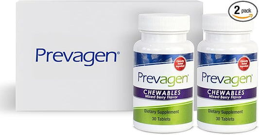 Prevagen Regular Strength 10mg, 30 Chewables|Mixed Berry-2 Pack|with Apoaequorin & Vitamin D with Attractive and Stackable Prevagen Storage Box