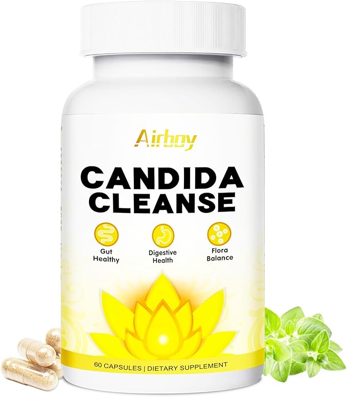 Airboy Candida Cleanse,Gut Colon Cleanse Detox for Women & Men,Candida Support with Oregano Leaf, Caprylic Acid，Wormwood, Black Walnut-60 Counts