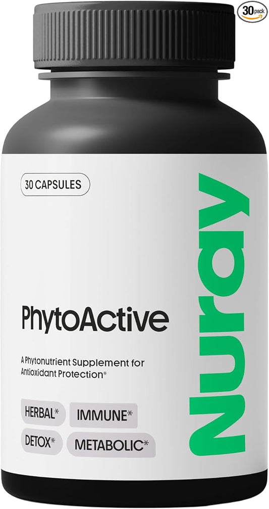 Nuray PhytoActive Dietary Supplement with Broccoli Sprout Powder, Herbal Extracts for Immune, Metabolic, and Detox, GN-PhytoActive-luten-Free, 30 Vegetarian Multivitamin Capsules